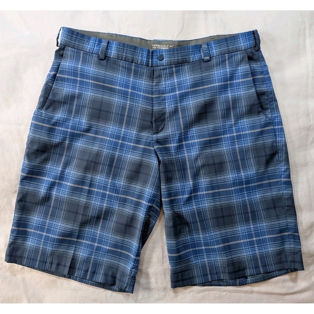 Nike‎ Golf Men's Dri-FIT Tour Performance Plaid Shorts Blue 38 Style 509182-496